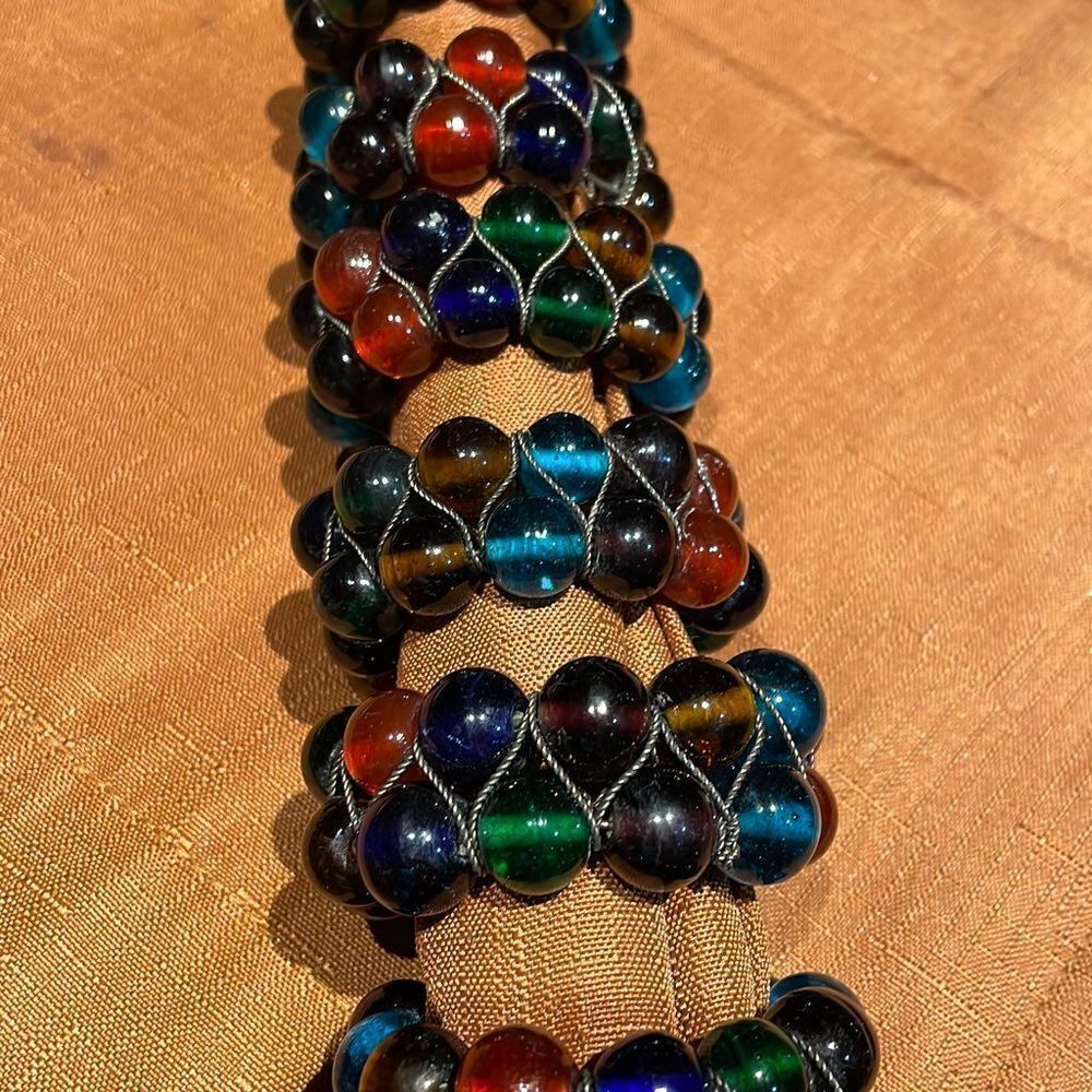 Pier 1 Glass Bead Napkin Rings Set of 6 Earth Tones